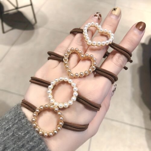 Korean Dongdaemun-Inspired Women'S Hair Ties with Pearl and Golden Accents - Cute, Minimalist Love Heart Design, Perfect for Long Hair, Stylish Hair Accessories|Minimalist Hair Ties|Pearl Hair Ties