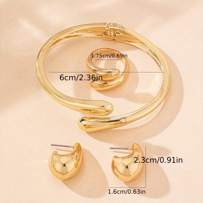 2pcs of Teardrop Earrings + 1pc of Bracelet + 1pc of Ring Geometric Teardrop Shape Women'S Jewelry Set Suitable for Daily Wear And Versatile Party Gifts - Image 4