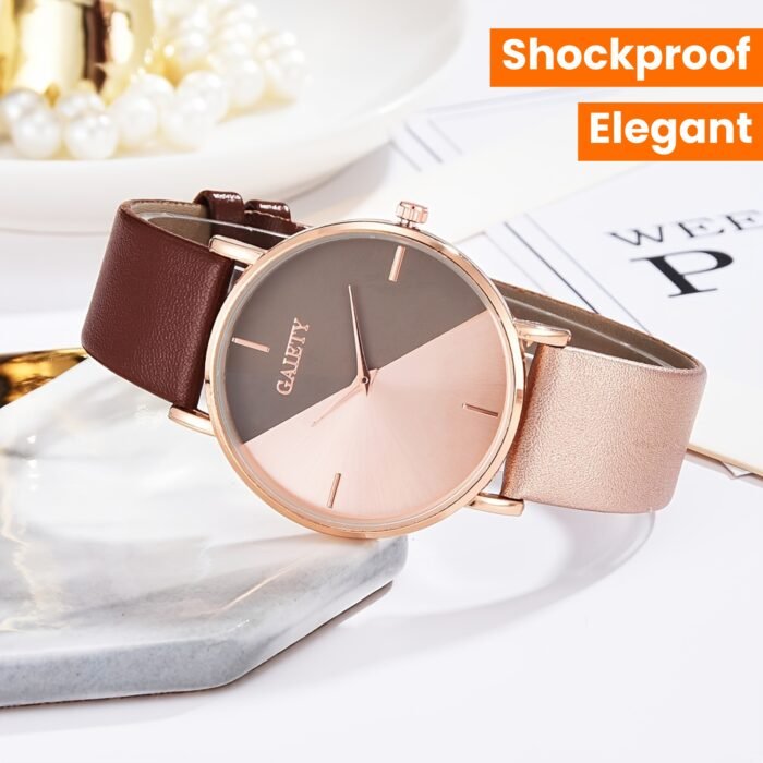 1pc Elegant Two-Tone Women'S Quartz Watch, Simple Style Shockproof Round Case, Synthetic Leather Strap, Analog Display - Non- Alloy Case with Button Battery - Image 17
