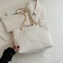 1pc Trendy Nylon Tote Bag with Chain Strap - Lightweight, Casual Style, Zipper Closure, Polyester Lined, Solid Color Shoulder Bag for Everyday Use, Everyday Shoulder Bag|Trendy Tote Bag|Zippered Closure, Small Tote Bag