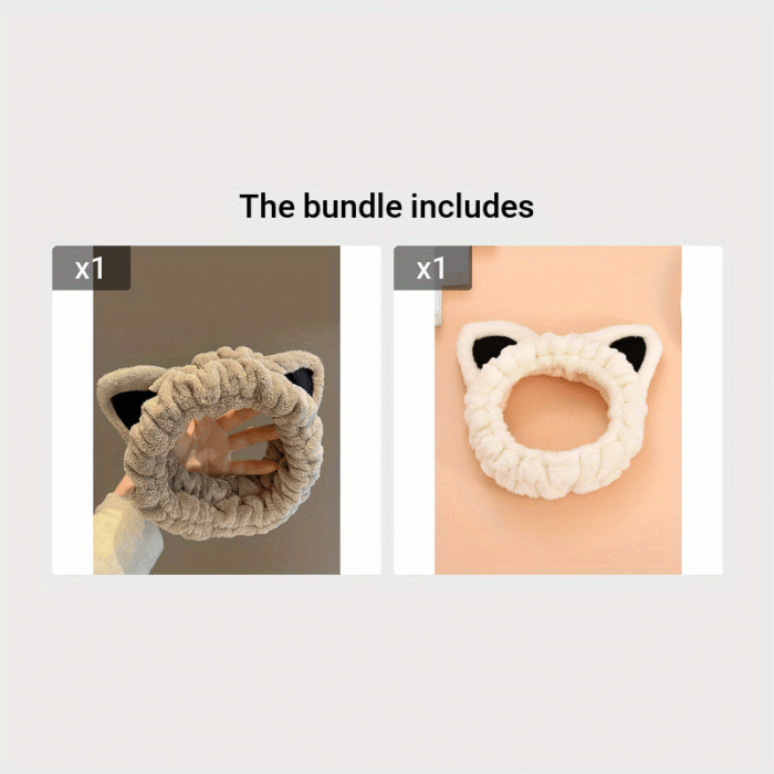 1pc Fluffy Head Band Lovely Kitten Ears Head Hoop Elastic Head Wear Water Absorbent Hair Wear For Face Washing Make Up Skincare - Image 7