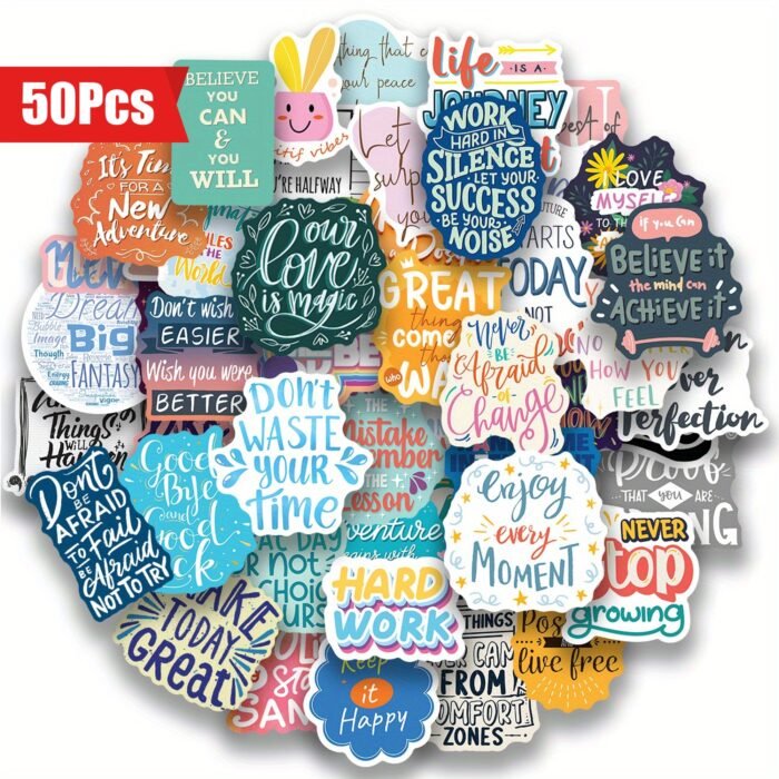 50pcs Inspirational Quote Stickers - Motivational and Positive Affirmation Stickers for Adults, Teachers, Vision Board, Journaling, Scrapbooking, and Water Bottles - Image 9