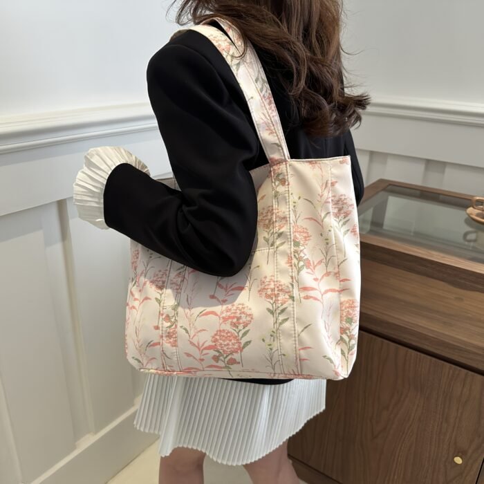 1pc Women's Floral Print Tote Shoulder Bag - Stylish & Spacious Design with Secure Zip Closure, Dual Reinforced Handles, Multiple Pockets - Durable Fabric for Work, College, Travel & Everyday Use (Pink/Red/Blue), College Accessory - Image 3