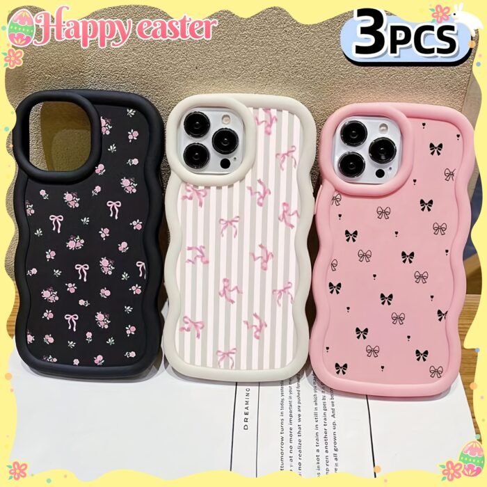 3 Pieces of Large Wave Edge Bow Silicone Anti-Fall Mobile Phone Case Suitable for Apple Mobile Phone - Image 9