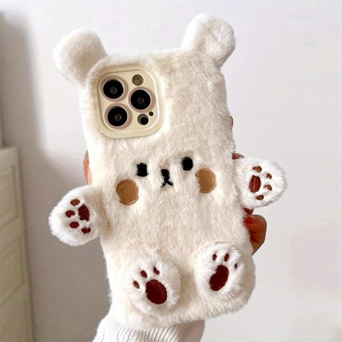 Adorable plush three-dimensional bear mobile phone case suitable for iPhone15ProMax 14 13 12 11 girls' simple niche full-coverage mobile phone protective case - Image 8