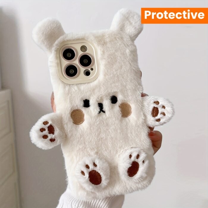 Adorable plush three-dimensional bear mobile phone case suitable for iPhone15ProMax 14 13 12 11 girls' simple niche full-coverage mobile phone protective case - Image 12