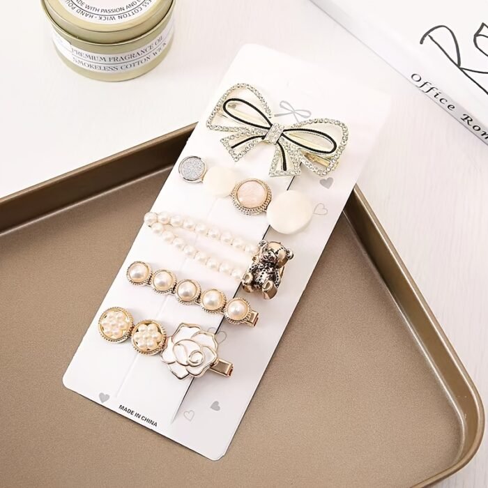 5pcs Pearl Hair Clip Set, Cute Minimalist Style, Plastic Material, Assorted Barrettes for Women, Fashion Hair Accessories for Updo, Bangs, and Hair Grips - Image 4