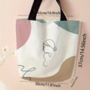 Abstract Line Art Print Casual Tote Bag, Fashionable Reusable Shoulder Bag, Multipurpose Canvas Shopper with Polyester Material and Diverse Printing