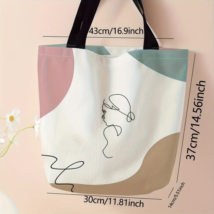 Abstract Line Art Print Casual Tote Bag, Fashionable Reusable Shoulder Bag, Multipurpose Canvas Shopper with Polyester Material and Diverse Printing - Image 2