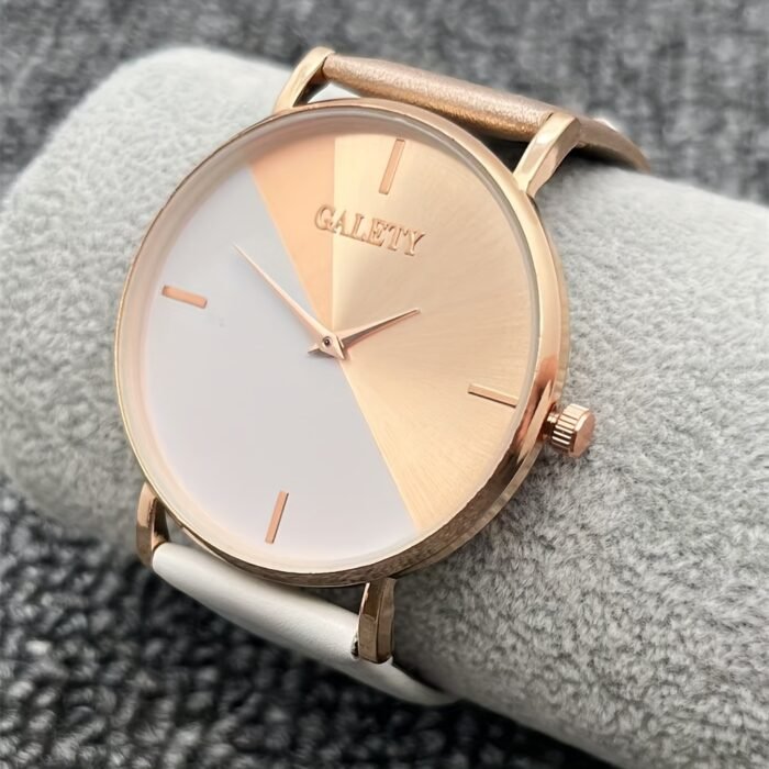 1pc Elegant Two-Tone Women'S Quartz Watch, Simple Style Shockproof Round Case, Synthetic Leather Strap, Analog Display - Non- Alloy Case with Button Battery - Image 7