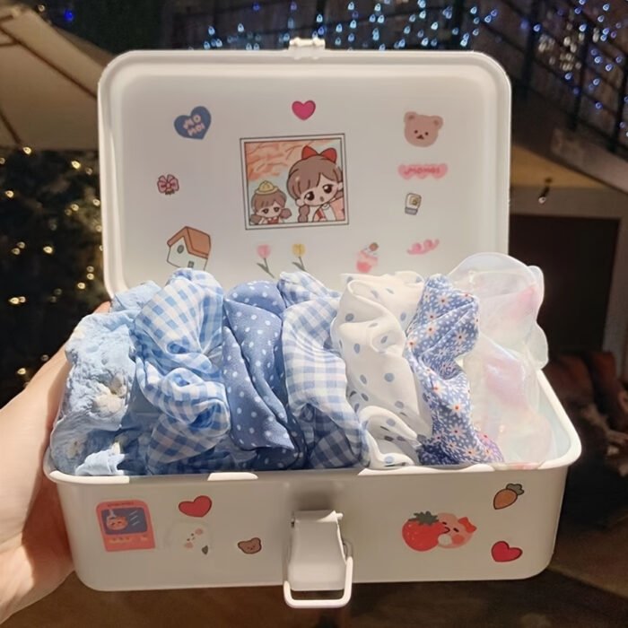 French Forest Summer Ocean Breeze Blue Polka Dot Hair Ties Set, Elegant Cute Fabric Scrunchies with Flower Prints, Sweet Floral & Dot Hair Bands, Academy Style for Ages 14+ - Pack of Multiple Hair Rings - Image 2
