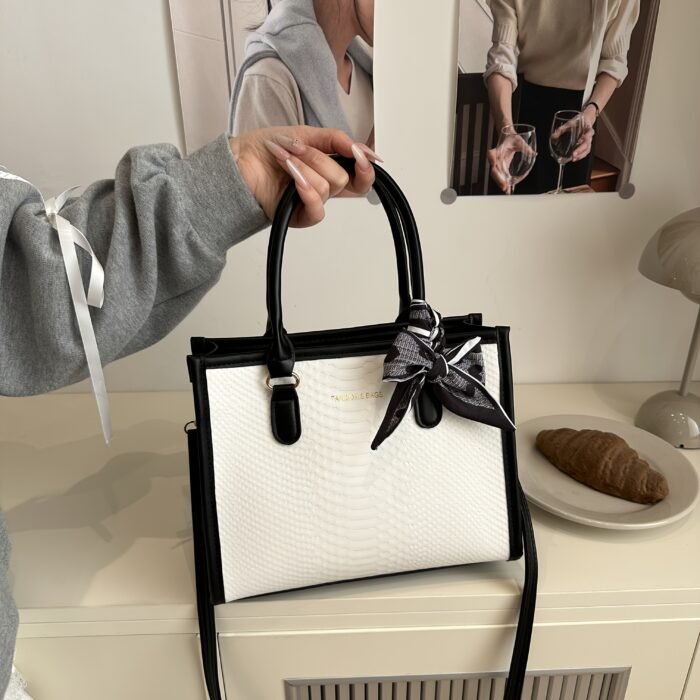 2025 New Women's Stylish Crossbody Bag with Detachable Strap - Coffee/Red/Black, Large Capacity Zipper Closure, Decorative Bow & Textured Design for Commuting, Casual & Professional Use, Versatile Accessory, Goldtoned Edges - Image 10