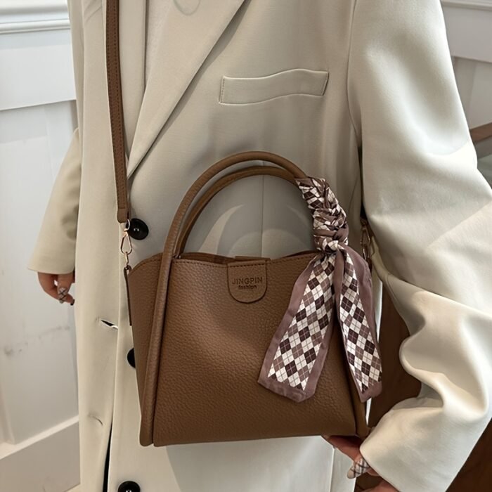 2024 New Women's Retro Korean-Style High Quality Commuting Shoulder Bag with Detachable Strap & Magnetic Closure - Light Brown/White/Black - Image 10