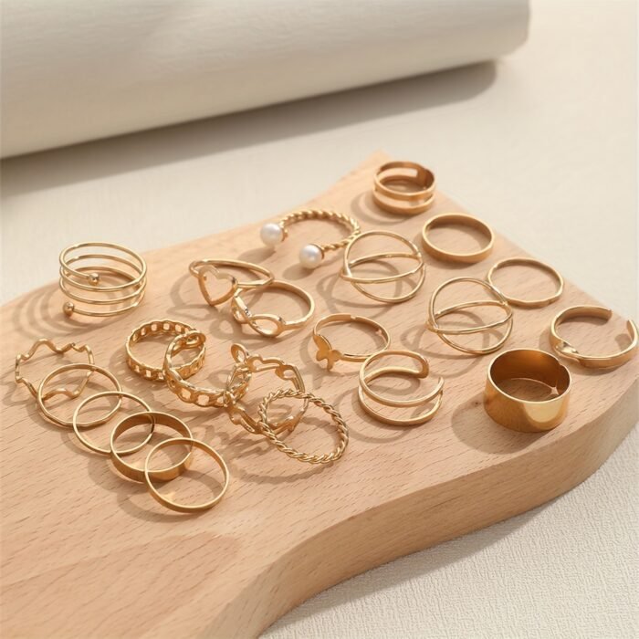 22pcs Fashion Stacking Rings Trendy Heart/ Infinity/ Butterfly/ Chain Design Mix And Match For Daily Outfits Party Accessories For Sweet Cool Girls - Image 6