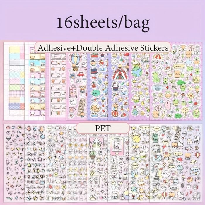 16 Sheets Little Nose Bridge 3.0 Sticker Book - Cute Cartoon & Travel-Themed Decals for Journals, Planners & DIY Crafts, Matte Finish, Self-Adhesive Paper, Perfect for Holiday & Birthday Gifts - Image 3