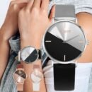 1pc Elegant Two-Tone Women'S Quartz Watch, Simple Style Shockproof Round Case, Synthetic Leather Strap, Analog Display - Non- Alloy Case with Button Battery