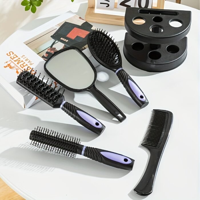 5pcs Unisex Professional Hair Styling Set, Scalp Massage, Detangling Brushes, Airbag Comb, Makeup Mirror, Unscented, for Normal Relaxed Textured Hair - Image 2
