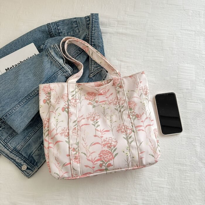 1pc Women's Floral Print Tote Shoulder Bag - Stylish & Spacious Design with Secure Zip Closure, Dual Reinforced Handles, Multiple Pockets - Durable Fabric for Work, College, Travel & Everyday Use (Pink/Red/Blue), College Accessory - Image 9