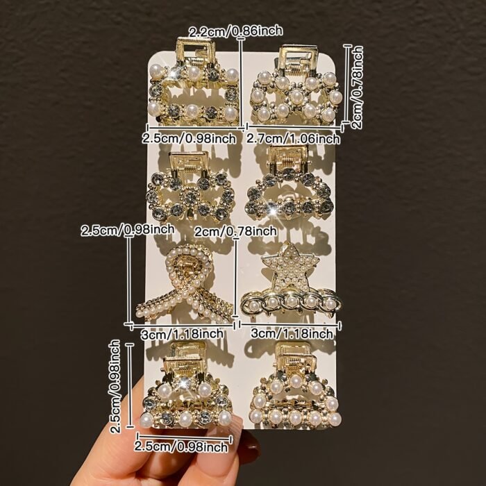 8pcs Women's Models, Exquisite and Gorgeous, Imitation Pearl and Rhinestone Inlay, Multi-Style Small Hair Grab Comb Set, Suitable for Daily Use - Image 5