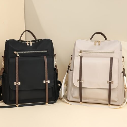 Large Capacity Women'S Casual Daypack - Lightweight, Adjustable Strap Backpack in Black with Golden-Tone Hardware, Ideal for Commuting, Travel & Everyday Use