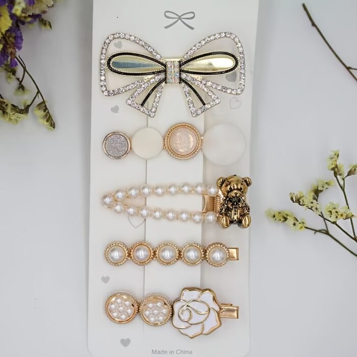 5pcs Pearl Hair Clip Set, Cute Minimalist Style, Plastic Material, Assorted Barrettes for Women, Fashion Hair Accessories for Updo, Bangs, and Hair Grips - Image 2