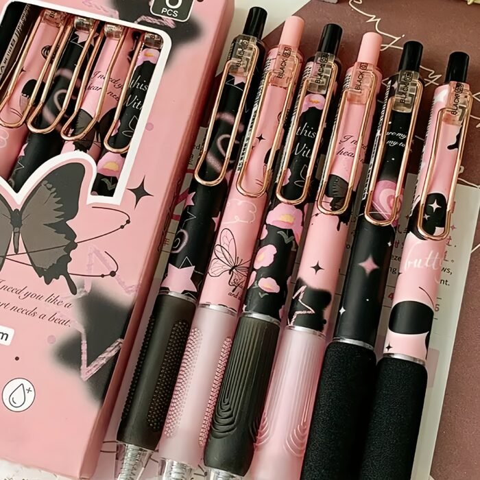 6-Pack Butterfly & Rose Flower Retractable Gel Pens, 0.5mm Fine Point, Black Ink, Durable Plastic, No Feathering, Ideal for School, Office, Home Stationery, Perfect Gift for Girls and Boys - Image 2