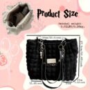 Y2K Style Women's Soft Lightweight Spacious Tote Bag with Cloud-Like Pleats, Beaded Accents & Chain Strap - Zipper Closure Durable Nylon Handbag for Casual, Commute, Daily Use - Bright Pink/White/Black, Commute Handbag | Pearlescent Zipper Pull | Embellishments