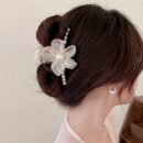 1pc Elegant Bohemian Floral Imitation Pearl Hair Clip for Women - Large Mesh Tulle Hair Claw with Imitation Imitation Pearl & Flower Design, Pink & Champagne Color-Blocked, Secure Hold for Updos, Weddings, Parties, All Hairstyles, Cute Hair Accessories, Wedding Hair Accessory, Versatile Hairpiece, Imitation Pearl Embellishments