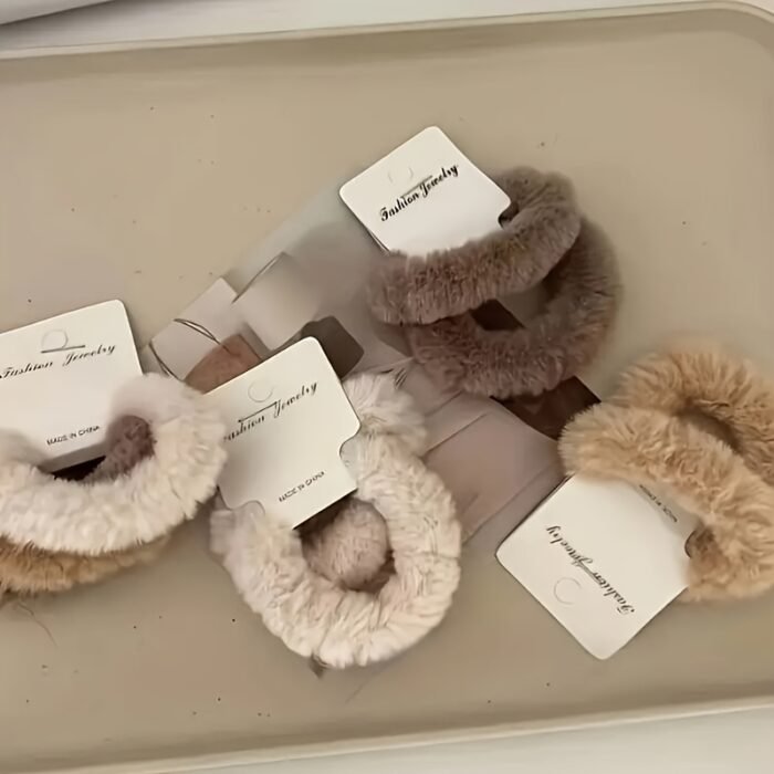 6pcs Plush Hair Tie Set - Soft, Cute & Sweet Autumn/Winter Colors for Women's Ponytails & Buns - Image 4