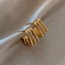 [Luxurious Earrings] Golden Geometric Hoop Earrings | 1 Pair | Stainless Steel | Sparkling Rhinestones | Women | Special Occasions | Vintage Bohemian Style