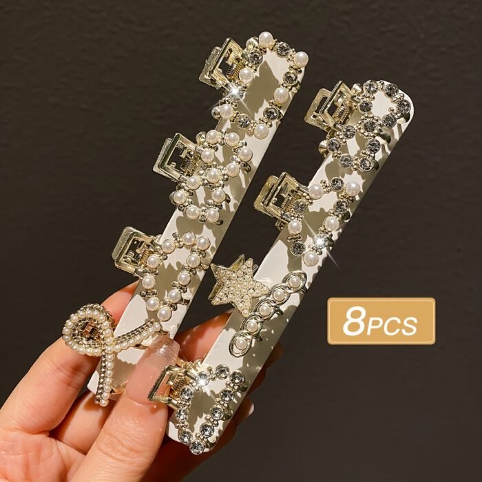 8pcs Women's Models, Exquisite and Gorgeous, Imitation Pearl and Rhinestone Inlay, Multi-Style Small Hair Grab Comb Set, Suitable for Daily Use - Image 4