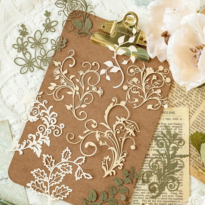 [Retro Floral] Scrapbooking Decorative Collage DIY Craft Material Paper | Pack of 10 sheets | Paper | Hollowed out base | Scrapbook magazine planning, decorative collage, DIY craft | Retro floral branch and leaf
