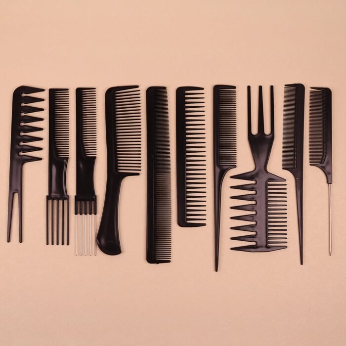 10pcs Professional Hair Styling Comb Set - Durable ABS Plastic, Versatile for All Hair Types, Includes Detangling, Teasing & Edge Control Combs - Image 4