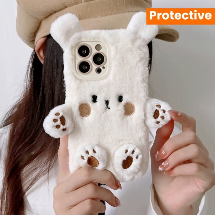 Adorable plush three-dimensional bear mobile phone case suitable for iPhone15ProMax 14 13 12 11 girls' simple niche full-coverage mobile phone protective case - Image 9