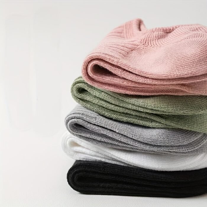 8 Pairs of Solid Color No-Show Socks for Women - Fabric, Machine Washable, Various Colors (Black, White, Gray, Pink, Green, Yellow, Beige), Fashion Socks|Minimalist Style|Stretchy Material - Image 4