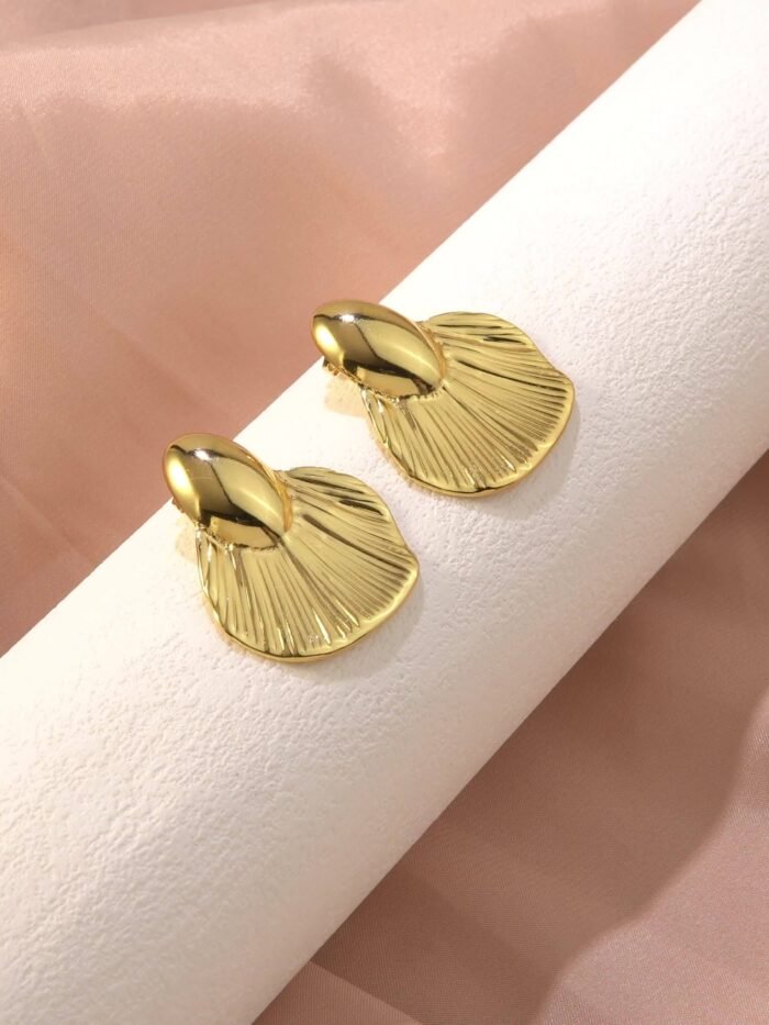 1 Pair French Vintage Style Fan-Shaped Stainless Steel Earrings, 304 Hypoallergenic Ear Posts, Ideal for Wedding & Dinner, Spring Festival Gift, All-Season Accessory - Image 8