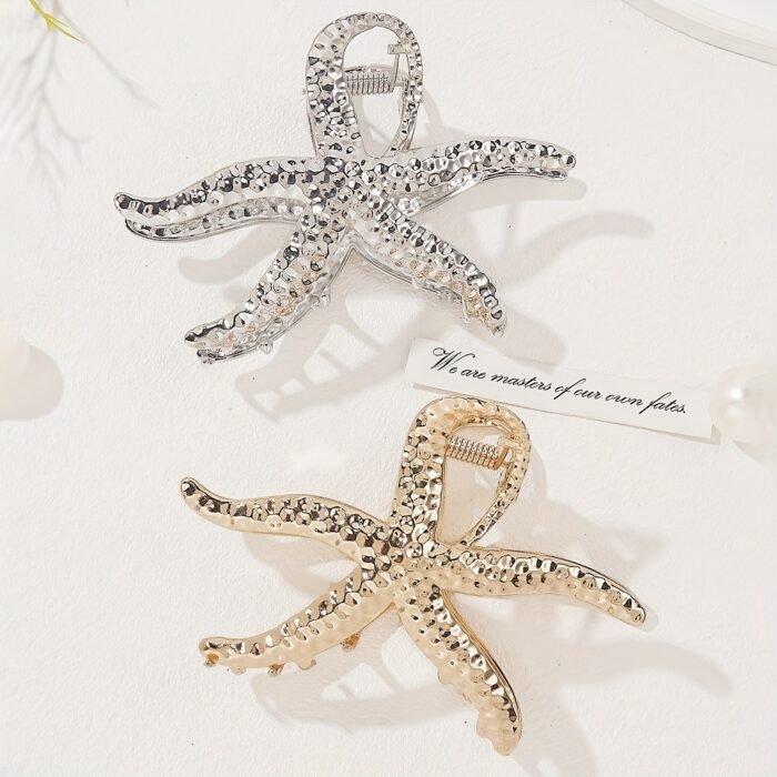 1pc Oversized Metal Starfish Hair Claw Clip - Retro Ocean Style Hair Accessory, Golden-Tone Alloy for Women, Perfect for Beach Vacations & Casual Outfits, Beach Vacation Accessory | Elegant Hair Accessory | Durable Metal Constructio - Image 5