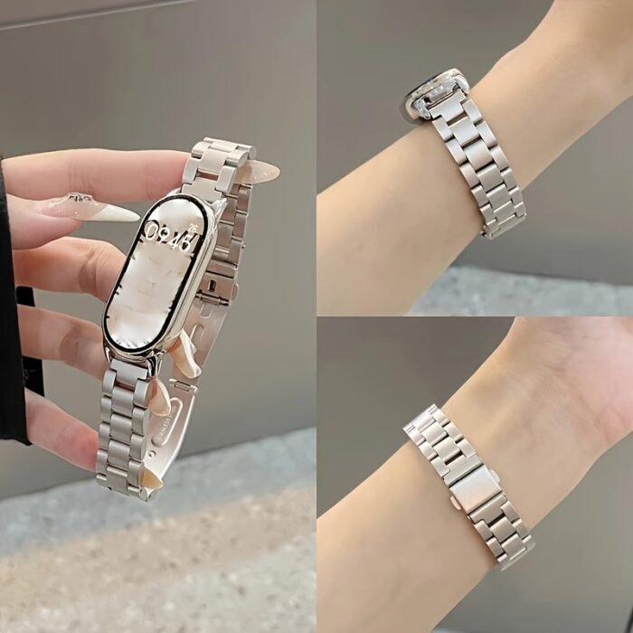 Xiaomi Band Slim Version Three-Steel Band, Suitable for Xiaomi Band 9 and Xiaomi Band 8, NFC Version Compatible, Women'S Fashionable Temperament Watch Strap, Starlight Color/Silvery/Black, Stainless Steel Wristband, Butterfly Buckle Design Watch Strap, Watch Replacement Strap, Fashionable Classic Women'S Watch Strap, with Watch Band Adjustment and Disassembly Too - Image 3