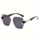 [Stylish Eyeglasses] Stylish Eyeglasses | Chain Temple Large Frame Retro Rimless Edge Trimmed Glasses