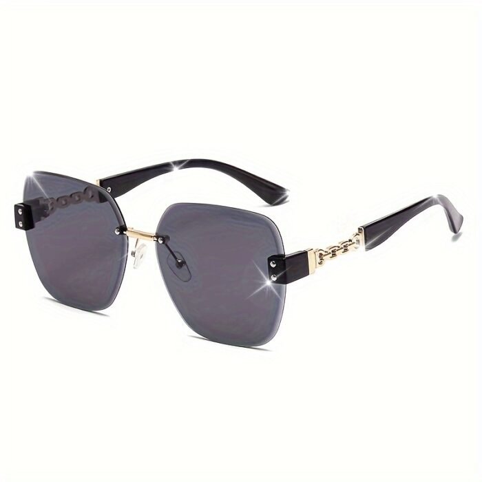 [Stylish Eyeglasses] Stylish Eyeglasses | Chain Temple Large Frame Retro Rimless Edge Trimmed Glasses - Image 17