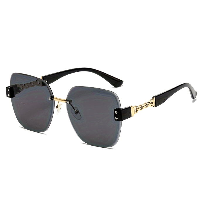 [Stylish Eyeglasses] Stylish Eyeglasses | Chain Temple Large Frame Retro Rimless Edge Trimmed Glasses - Image 14