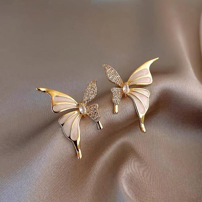 Elegant Butterfly Stud Earrings for Women - Stainless Steel Posts, Alloy with Rhinestone Accents, Perfect for Casual Attire - Image 5
