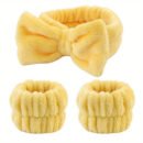 Solid Color Butterfly End Headband Wristband Set Women'S Wash Beauty Makeup Headband Wrist Flannel Hair Accessories Headwear Face Wash Headband Wrist Set Plush Elastic Headband Ladies Accessories Set