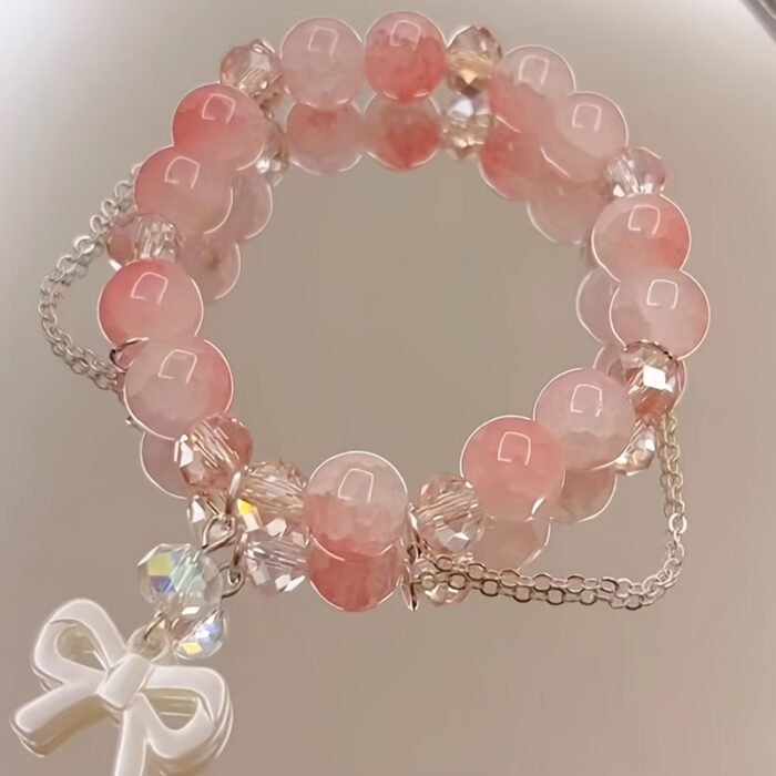 Elegant Strawberry & Butterfly Bracelet - Bohemian Style, Pink Glass Beads with Silver Accents, Perfect for Couples & Best Friends, Daily Wear or Special Occasions, Gift Bracelet|Bohemian Accessory|Glass Bead Bracelet - Image 6