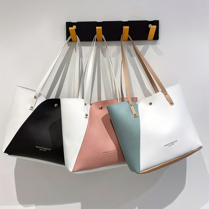 Women's Lightweight Tote Bag - Minimalist Magnetic Closure Large Capacity Shoulder Bag for Office, College, Commute - White, Pink, Black, Everyday Carry, Sleek Handbag, Durable Construction, Spacious Handbag, Working Professionals - Image 2