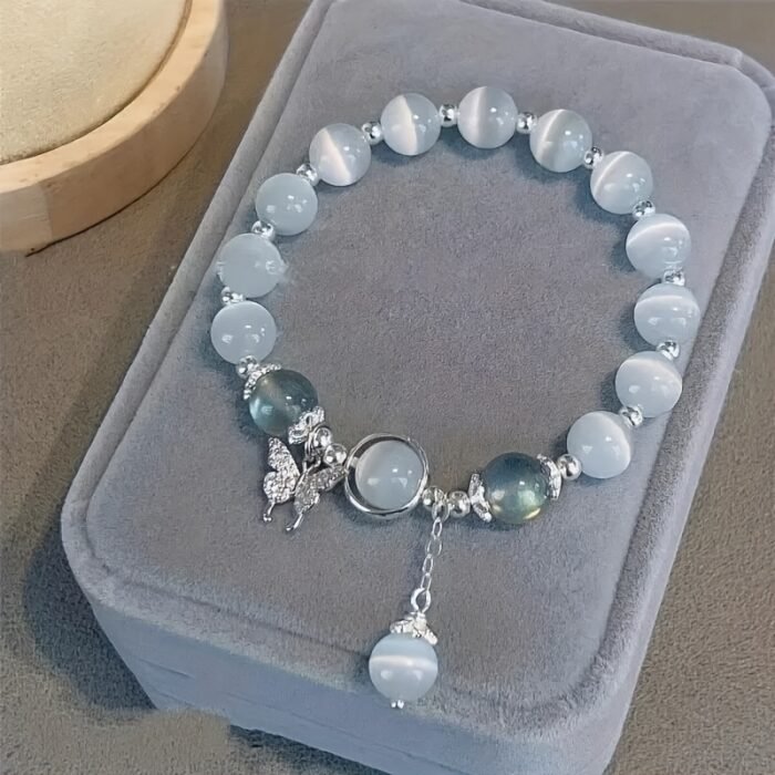Charming Glass Cat's Eye Bead Bracelet with Butterfly Pendant - Perfect Gift for Women and s - Image 7