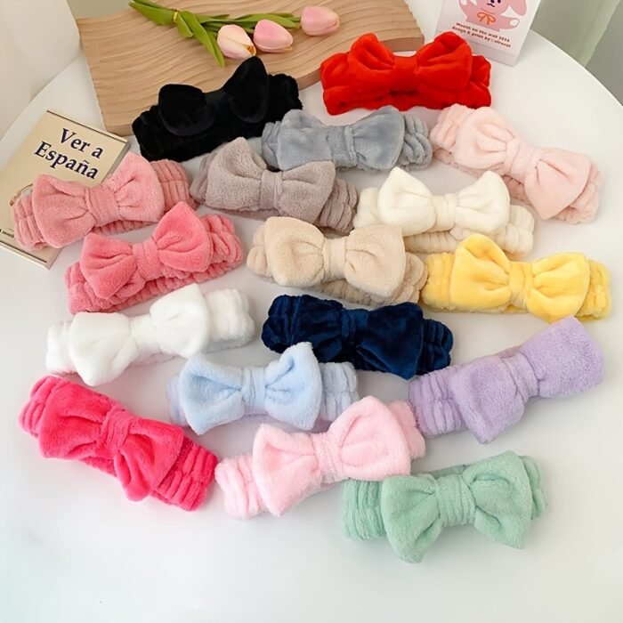 Ladies' Facial Headband Multiple Options - 1pc Towel Cloth Headband 2pcs Set Wristband, for Washing Face, Skincare, Makeup, Bowknot Spa Hairband, Preventing Liquid Overflowing from Arms - Image 10