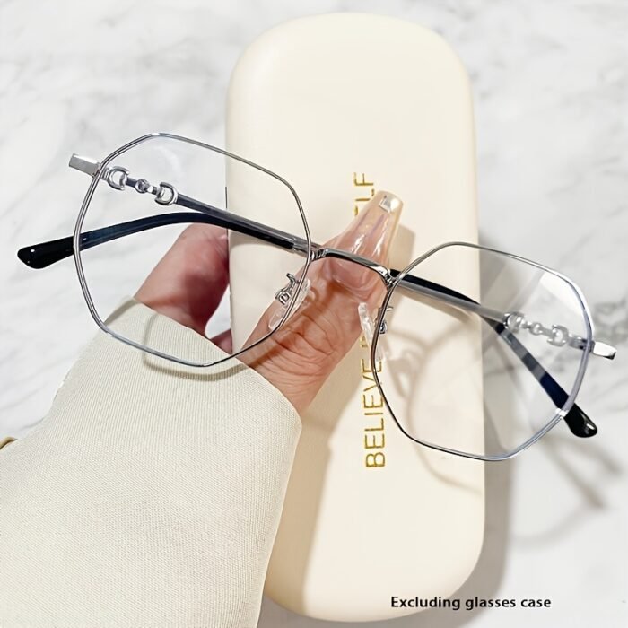 Chic Polygon Metal Frame Blue Light Blocking Glasses - Stylish Transparent Lens Eyewear for Women, Rose Golden Accents, Full-Rim Design, Perfect for Casual Outfits - Image 7