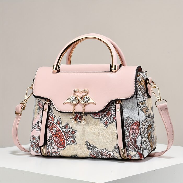 Elegant Floral Print Women'S Handbag - Lightweight Synthetic Tote with Golden-Tone Hardware, Removable Shoulder Strap, and Magnetic Closure, Perfect for Everyday Use, Versatile Tote Bag | Floral Print Bag | Synthetic Bag - Image 10