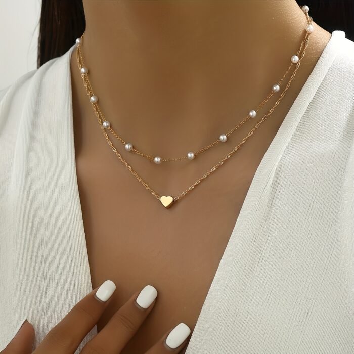 1pc Imitation Pearl Heart-Shaped Women's Necklace, Simple and Stylish Casual Attire, Valentine's Day Gift, Birthday Present - Image 2